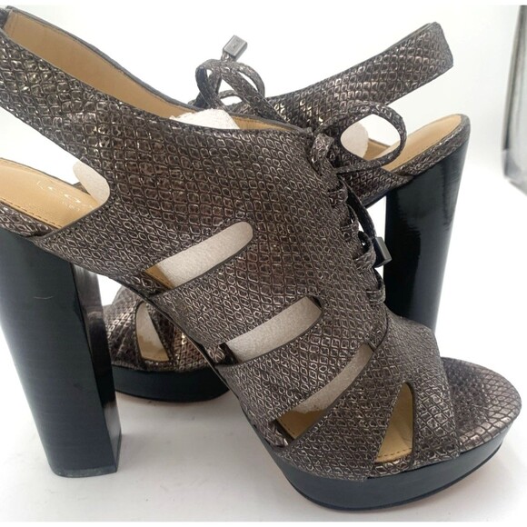 Coach Women’s Moreen Metallic Pewter Leather Y2K Vintage Heels Sandals Size 8B - Picture 9 of 13